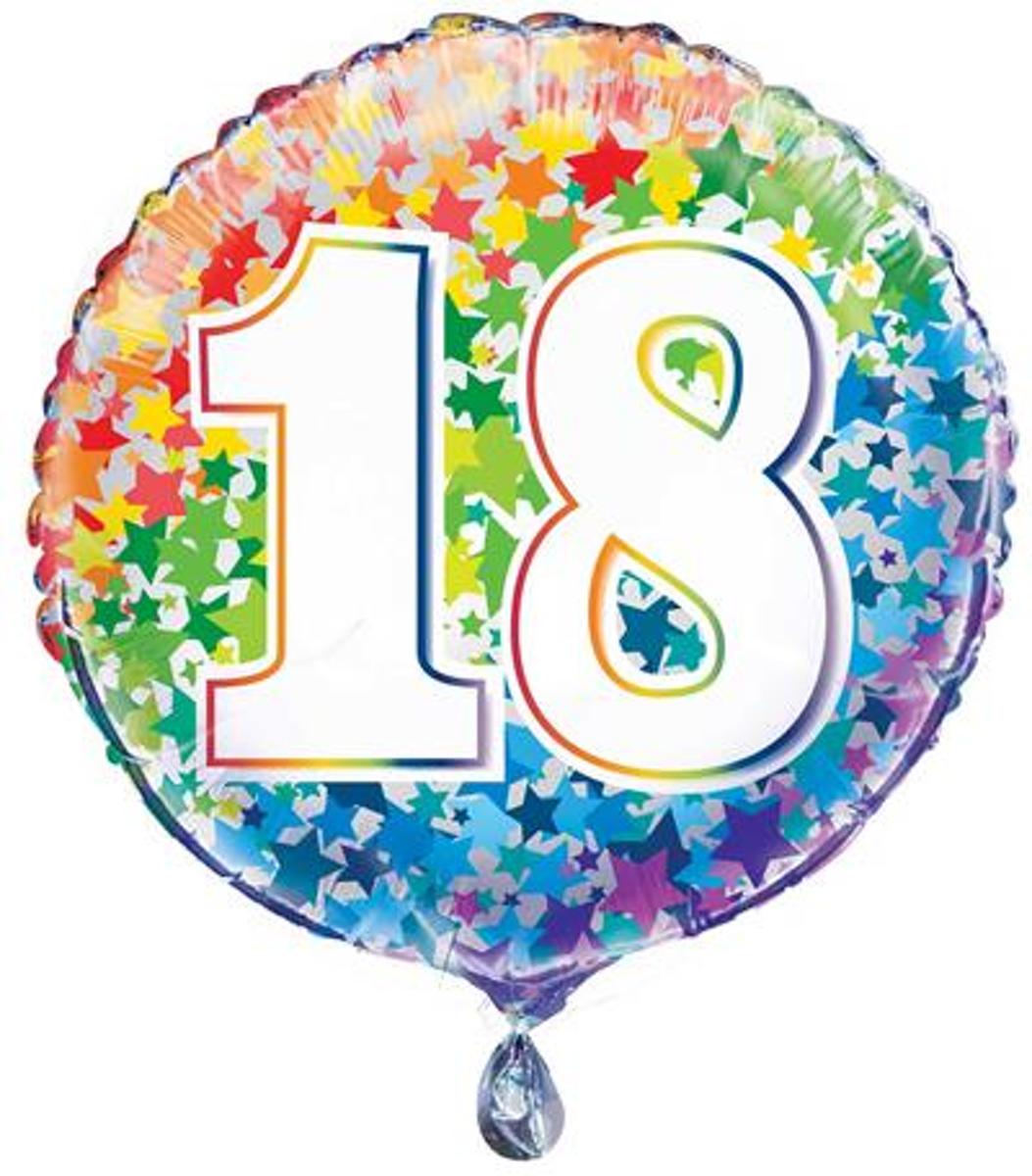 Folie Ballon gekleurd 18 jaar | Regenboog kleuren| Geschikt voor helium en lucht | 18 inch | 45.7 cm|